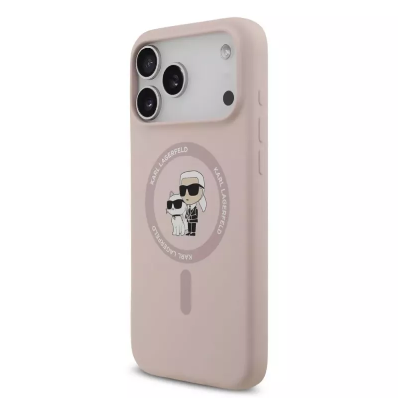 Custodia in silicone KARL LAGERFELD Karl & Choupette Ring MagSafe per Apple iPhone 17 Pro Max, rosa
