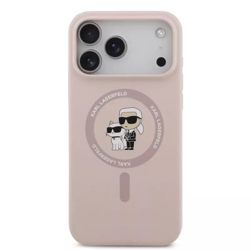 Custodia in silicone KARL LAGERFELD Karl & Choupette Ring MagSafe per Apple iPhone 17 Pro Max, rosa