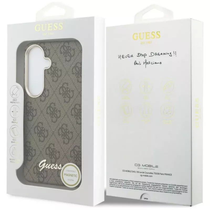 Guess 4G Script Custodia MagSafe per Samsung Galaxy S26 (Marrone)