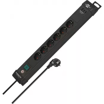 Brennenstuhl Premium-Line ciabatta 6 prese, cavo 3 m, nero, presa Schuko, interruttore illuminato, protezione bambini