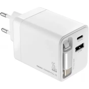 TROIKA POWER PULL 35 Caricabatterie da auto 35W USB-C PD e USB-A QC 3.0 bianco (CHA35/WH)