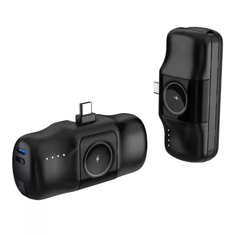 Mini powerbank Wozinsky WF16-YCS 5000mAh 15W USB-C con cavo USB-C integrato e caricabatterie Apple Watch - nero