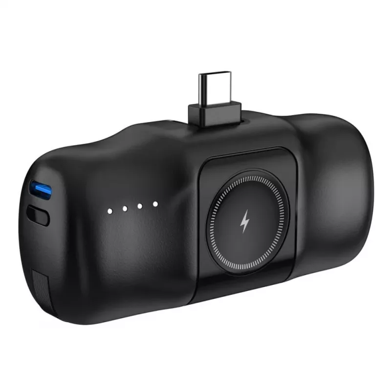 Mini powerbank Wozinsky WF16-YCS 5000mAh 15W USB-C con cavo USB-C integrato e caricabatterie Apple Watch - nero