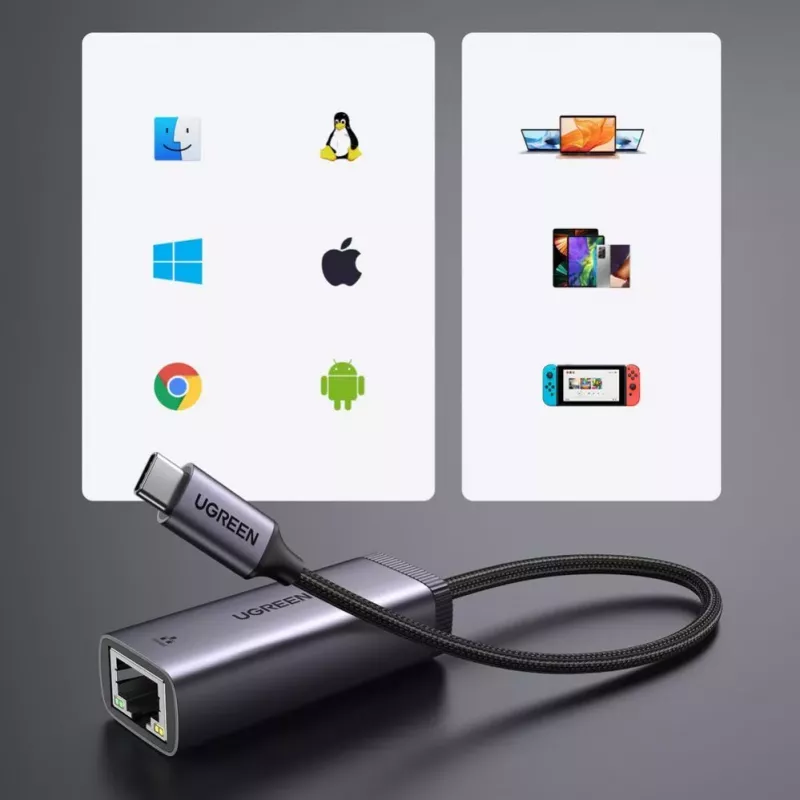 UGREEN adattatore USB-C a RJ45 Gigabit Ethernet (grigio) - 40322 CM483