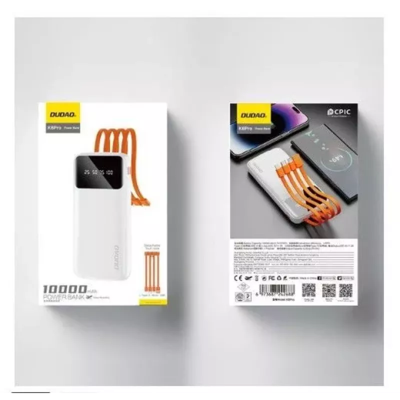 DUDAO K6Pro Power Bank 10000mAh 10W 4 Cavo Nero