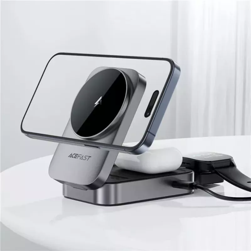 ACEFAST E22 stazione di ricarica wireless 3 in 1 compatibile MagSafe - grigio