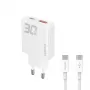 Dudao A30EU GaN 30W caricabatterie da parete USB-C USB-A con cavo USB-C a USB-C 1m bianco