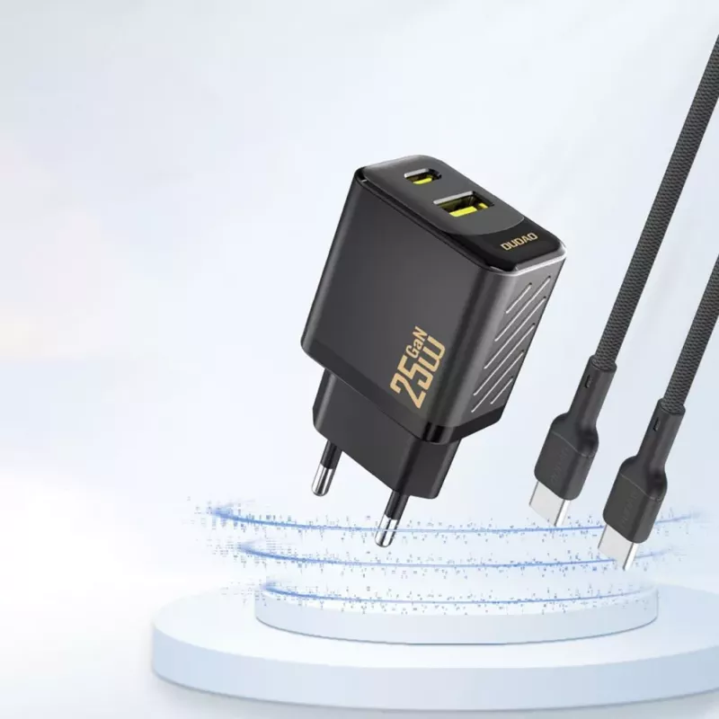 Dudao A26T GaN 25W caricabatterie USB-A, USB-C - nero