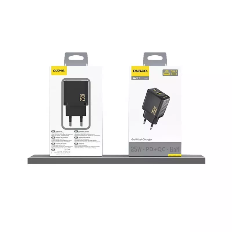 Dudao A26T GaN 25W caricabatterie USB-A, USB-C - nero