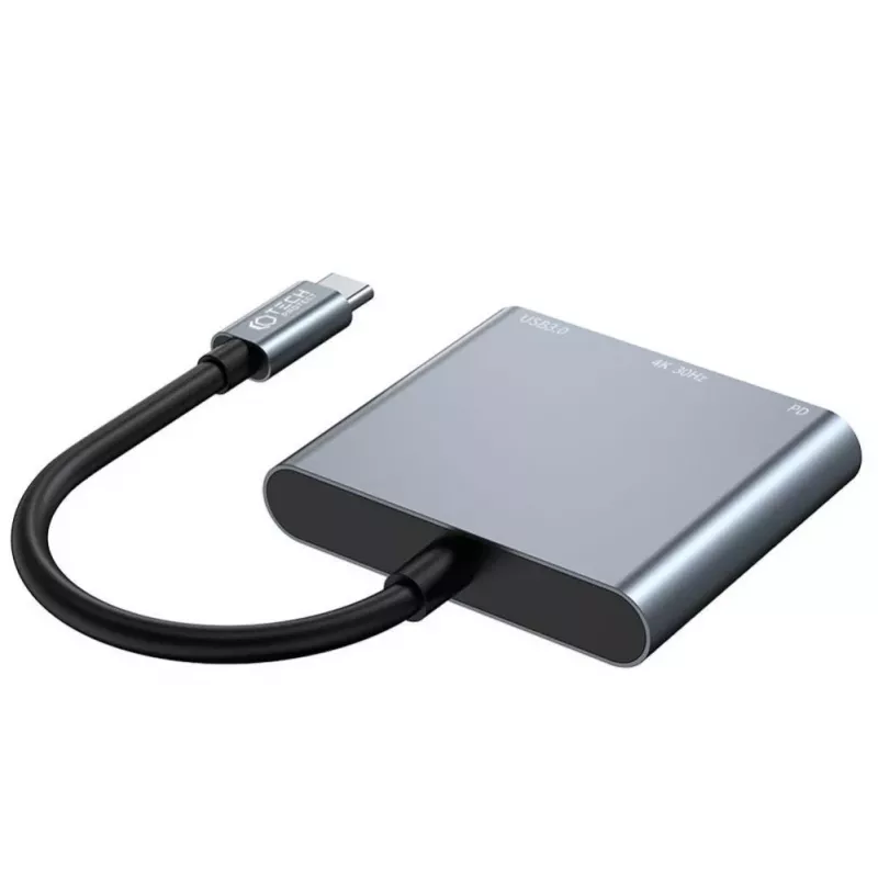 Tech-Protect V1 hub adattatore USB-C 3in1 - USB-A 3.0, USB-C PD 100W, HDMI 4K 30Hz - grigio