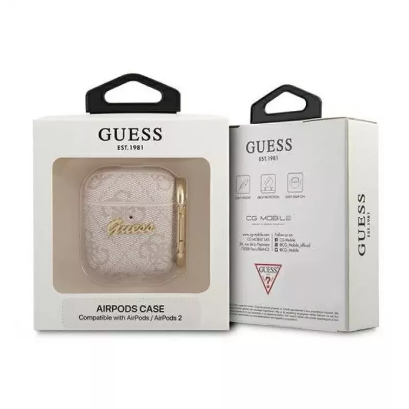 Guess Apple AirPods 1/2 custodia 4G Script Metal Collection rosa