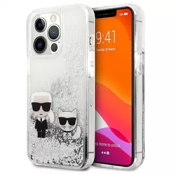 Karl Lagerfeld Apple iPhone 13 Pro custodia Liquid Glitter Choupette argento