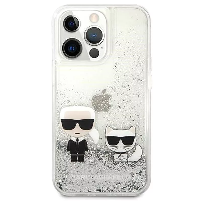 Karl Lagerfeld Apple iPhone 13 Pro custodia Liquid Glitter Choupette argento