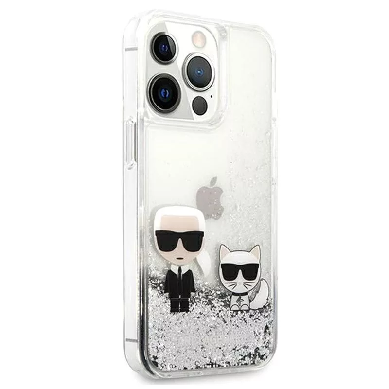 Karl Lagerfeld Apple iPhone 13 Pro custodia Liquid Glitter Choupette argento