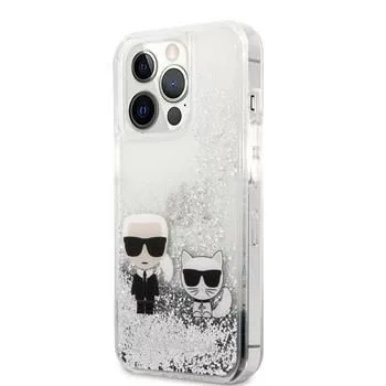 Karl Lagerfeld Apple iPhone 13 Pro custodia Liquid Glitter Choupette argento