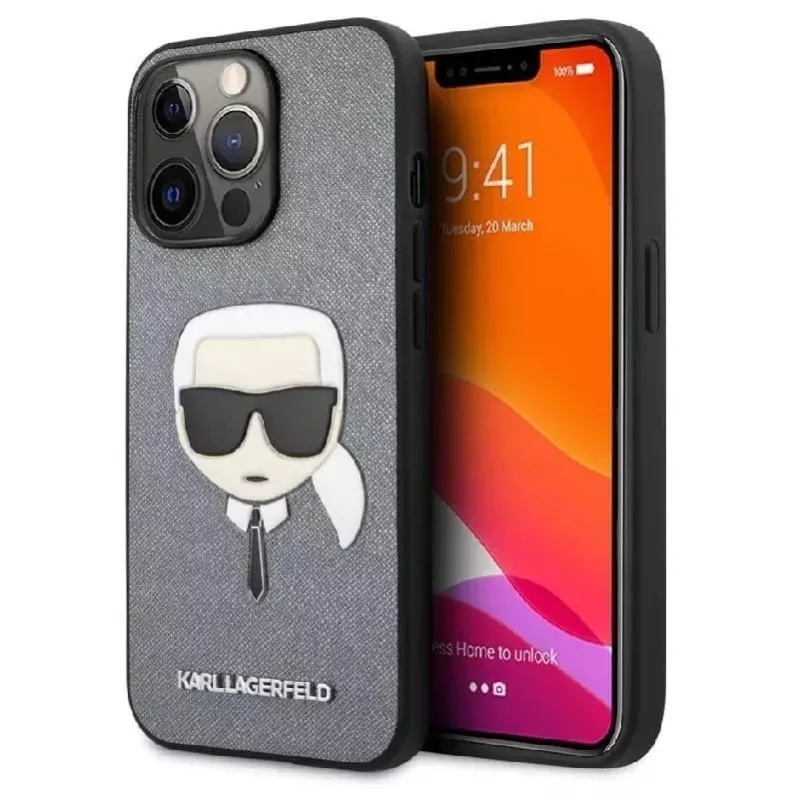 Karl Lagerfeld Apple iPhone 13 Pro custodia Saffiano Karl Head argento