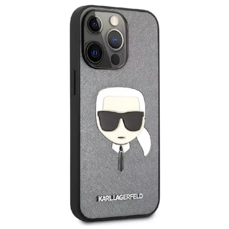Karl Lagerfeld Apple iPhone 13 Pro custodia Saffiano Karl Head argento