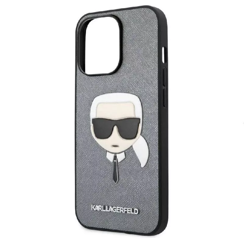 Karl Lagerfeld Apple iPhone 13 Pro custodia Saffiano Karl Head argento