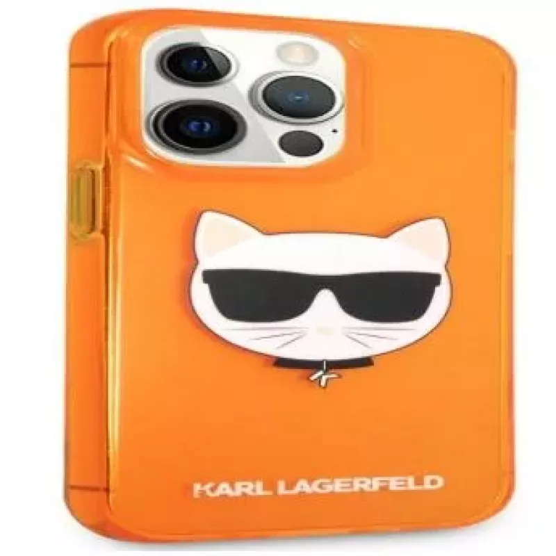 Karl Lagerfeld Apple iPhone 13 Pro custodia Fluo TPU Choupette Head arancione