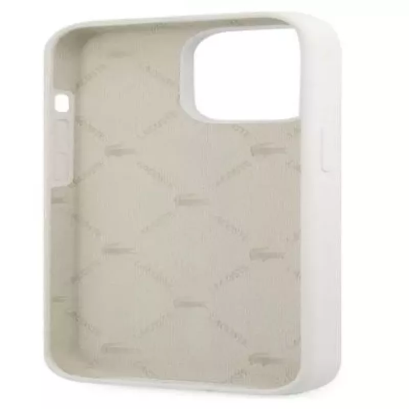 Lacoste Apple iPhone 13 Pro custodia in silicone liquido Allover Pattern bianca