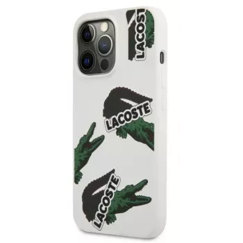 Lacoste Apple iPhone 13 Pro custodia in silicone liquido Allover Pattern bianca