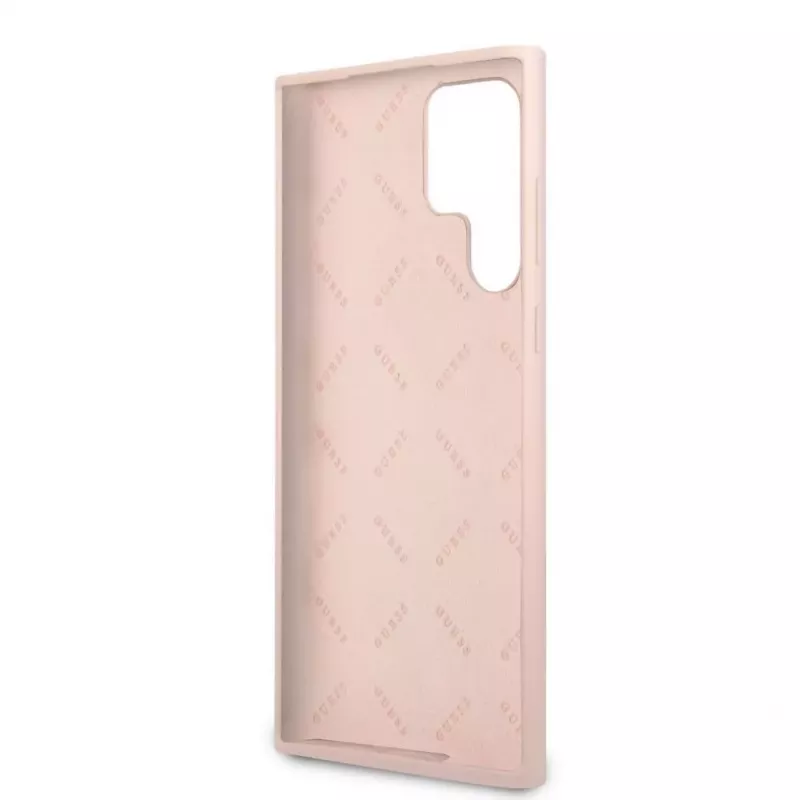 Guess Samsung Galaxy S22 Ultra custodia in silicone Metal Logo rosa