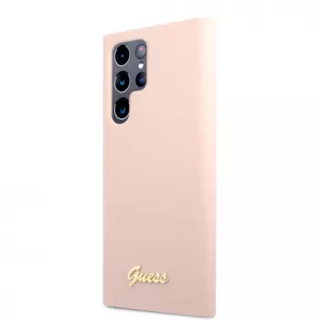 Guess Samsung Galaxy S22 Ultra custodia in silicone Metal Logo rosa