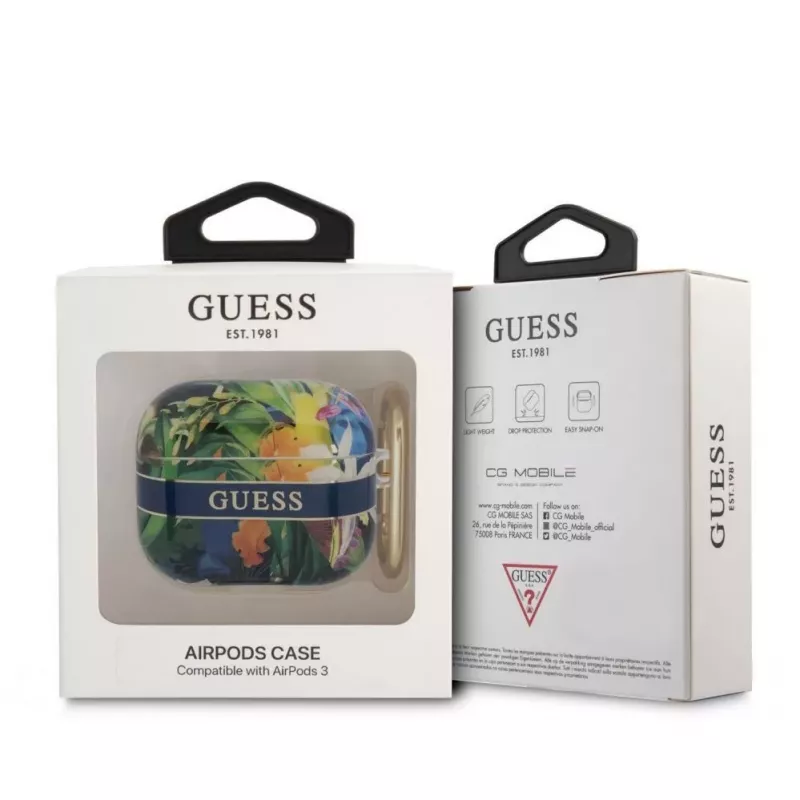 Guess Apple AirPods 3 custodia TPU Flower Print blu