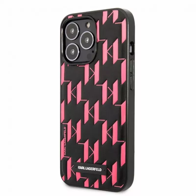 Karl Lagerfeld Apple iPhone 13 Pro custodia Monogram Plaque nera rosa