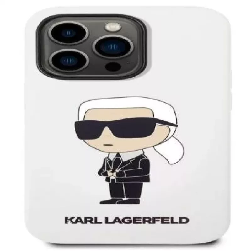 Karl Lagerfeld Apple iPhone 14 Pro Custodia in silicone liquido Ikonik NFT bianca
