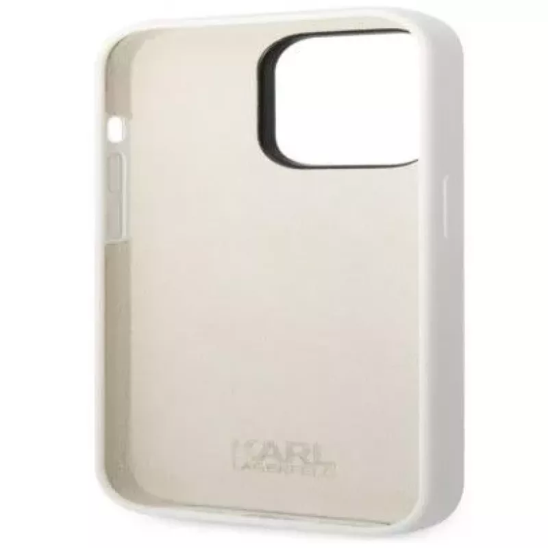 Karl Lagerfeld Apple iPhone 14 Pro Custodia in silicone liquido Ikonik NFT bianca