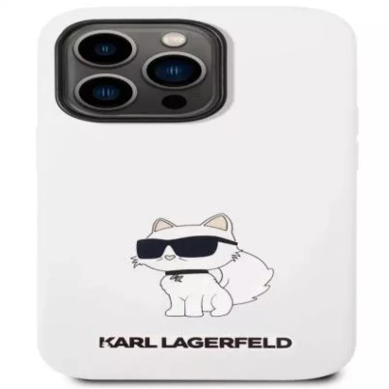 Karl Lagerfeld Apple iPhone 14 Pro Custodia in silicone liquido Choupette NFT bianca
