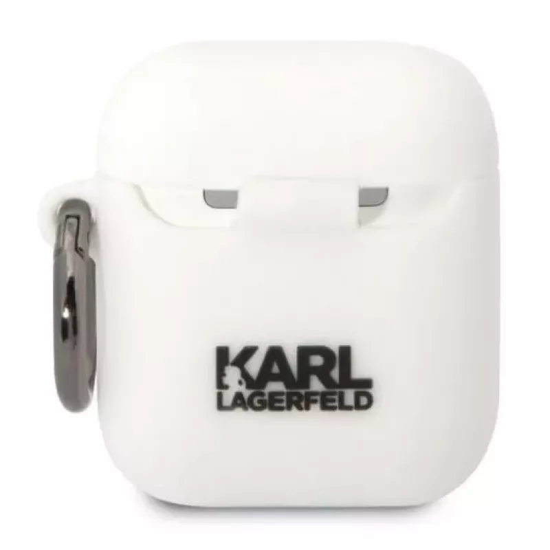 Karl Lagerfeld Apple AirPods 1/2 Custodia in silicone 3D Logo NFT Karl Head bianca