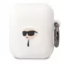Karl Lagerfeld Apple AirPods 1/2 Custodia in silicone 3D Logo NFT Karl Head bianca