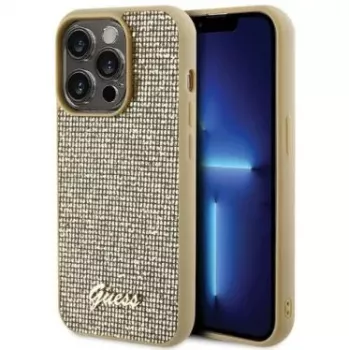 Guess Custodia posteriore per Apple iPhone 15 Pro Max HC PU Disco Script Metal Gold