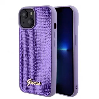 Guess Sequin Script Logo Case per iPhone 15 lilla