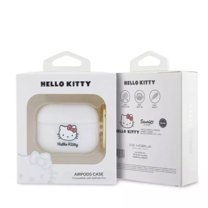 Hello Kitty Custodia in silicone per Apple AirPods Pro 3D Kitty Kopf bianco