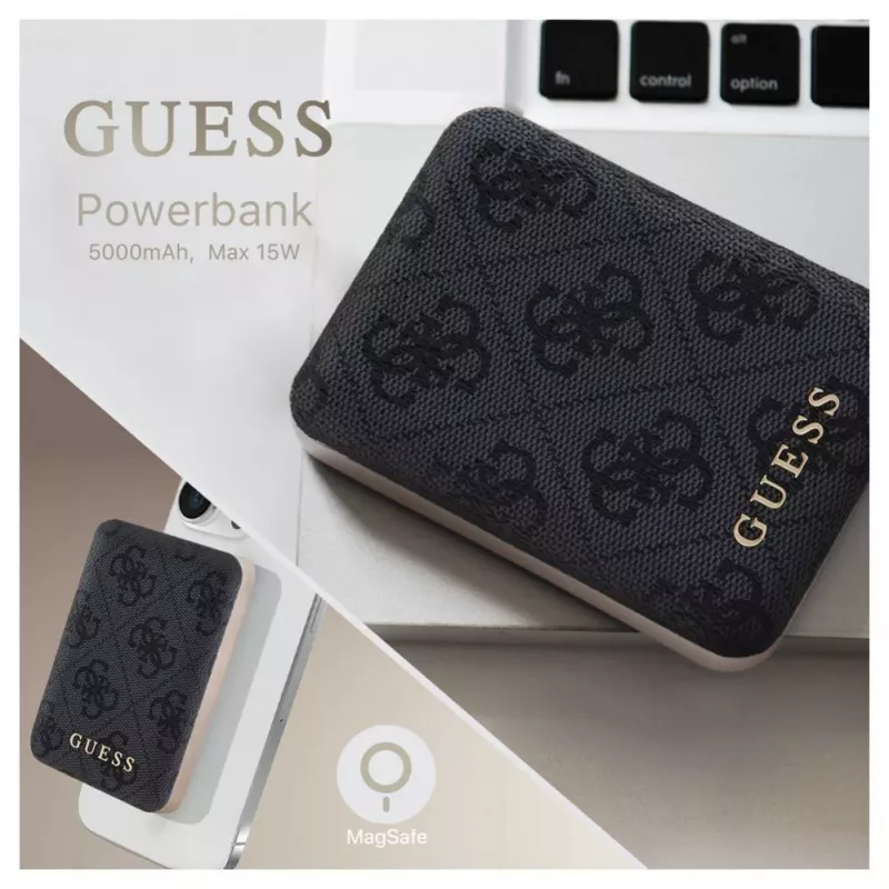 Guess Power Bank MagSafe 5000mAh 4G PU nero