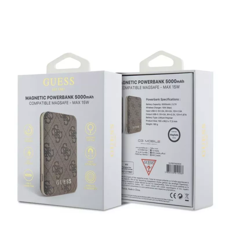 Guess Power Bank MagSafe 5000mAh 4G PU marrone