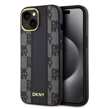 DKNY Apple DKNY PU Leather Checkered Pattern Magsafe Case per iPhone 15 nero