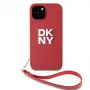 DKNY PU Leather Stack Logo Wrist Strap Case per iPhone 15 rosso