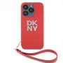 Custodia DKNY per Apple iPhone 15 Pro Max in pelle PU Stack Logo con cinturino da polso rosso