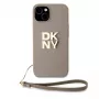 DKNY Apple DKNY PU Leather Stack Logo Wrist Strap Case per iPhone 15 beige