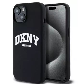 DKNY Apple iPhone 15 Hardcase Liquid Silicone White Printed Logo MagSafe nero