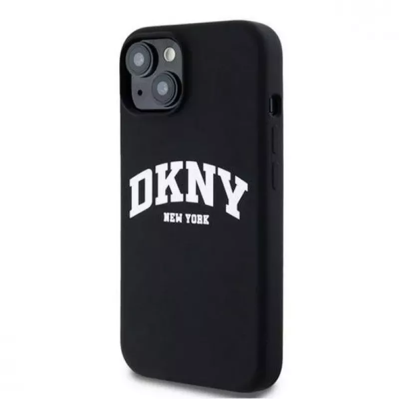 DKNY Apple iPhone 15 Hardcase Liquid Silicone White Printed Logo MagSafe nero