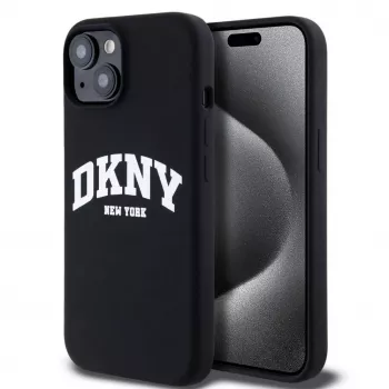 DKNY Apple iPhone 15 Hardcase Liquid Silicone White Printed Logo MagSafe nero