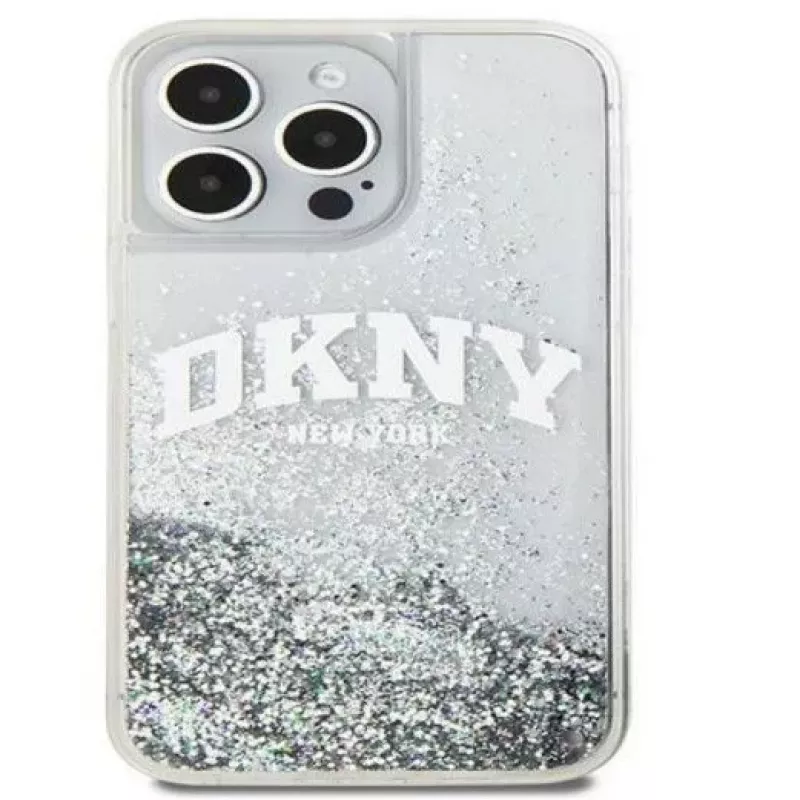 DKNY Apple iPhone 15 Pro 6.1 Hardcase Liquid Glitter Big Logo nero