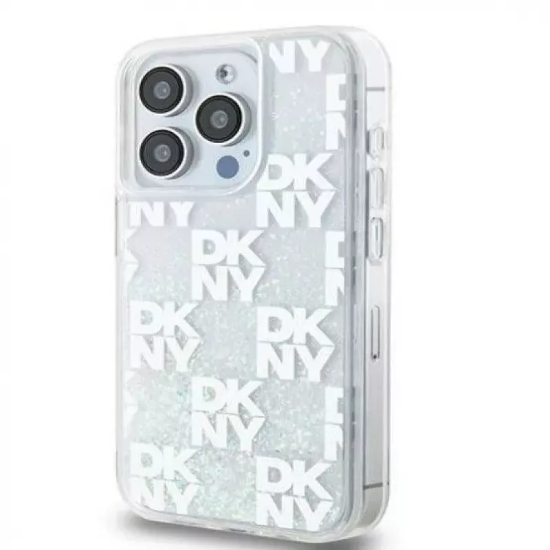 DKNY Apple iPhone 15 Pro 6.1 Hardcase Liquid Glitter Multilogo bianco