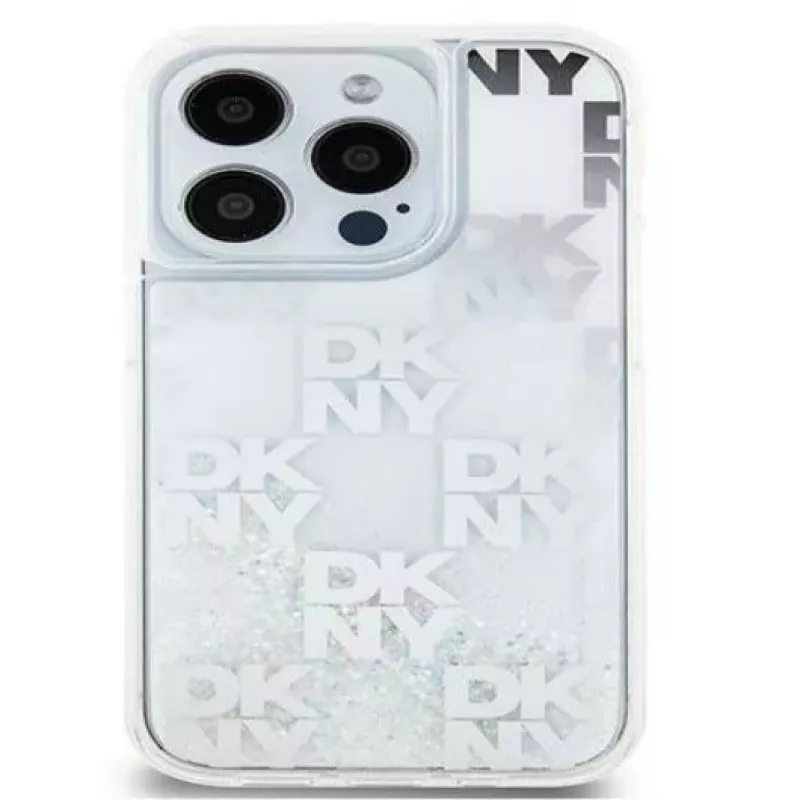 DKNY Apple iPhone 15 Pro 6.1 Hardcase Liquid Glitter Multilogo bianco