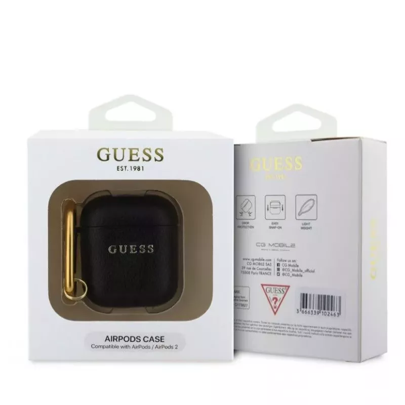 Guess Apple AirPods 1/2 PU Grained Classic Logo Case nero